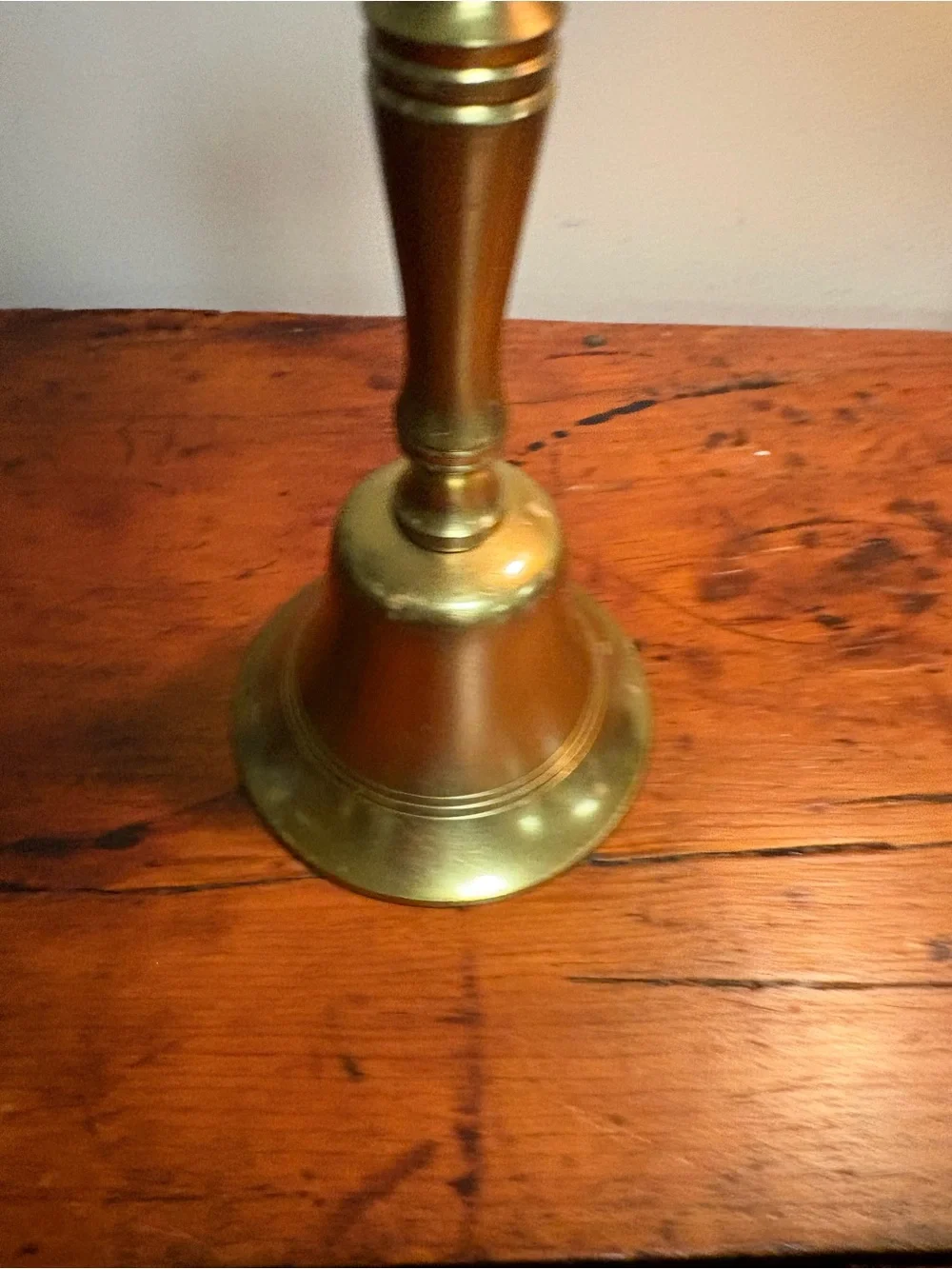 Vintage Brass Hand Bell - Polished Gold Tone 8” Rustic Charm Collectible